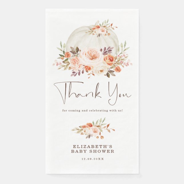 Servilleta De Papel Bebé de otoño con pompa de calabaza Blush Floral a (Anverso)