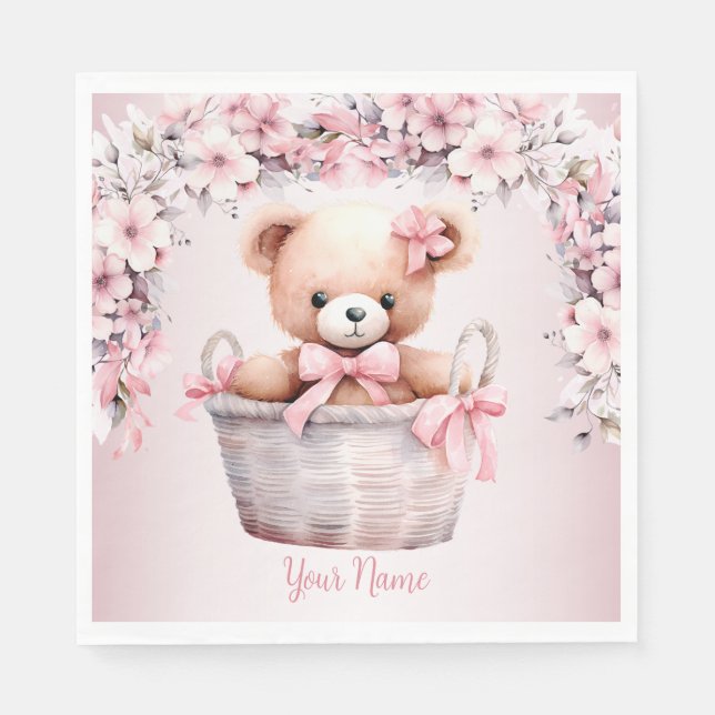 Servilleta De Papel Bebé de peluche Niña Flores rosadas Fiesta elegant (Anverso)