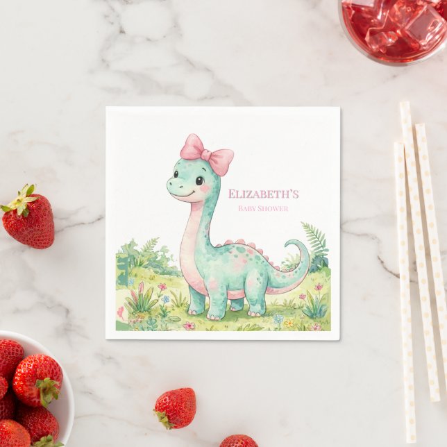 Servilleta De Papel Bebé Dinosaurio Adorable con Lazo Rosa: Fiesta de  (In situ)