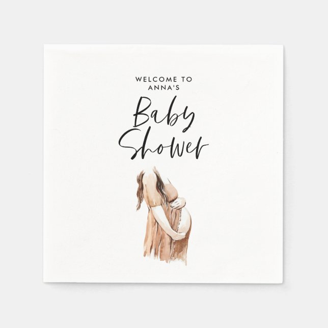 Servilleta De Papel Bebé ducha acuarela ilustracion sencillo guión (Anverso)