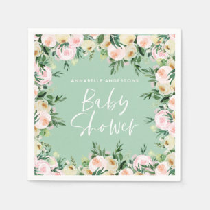 Servilleta De Papel Bebé ducha acuarela rosa giratoria