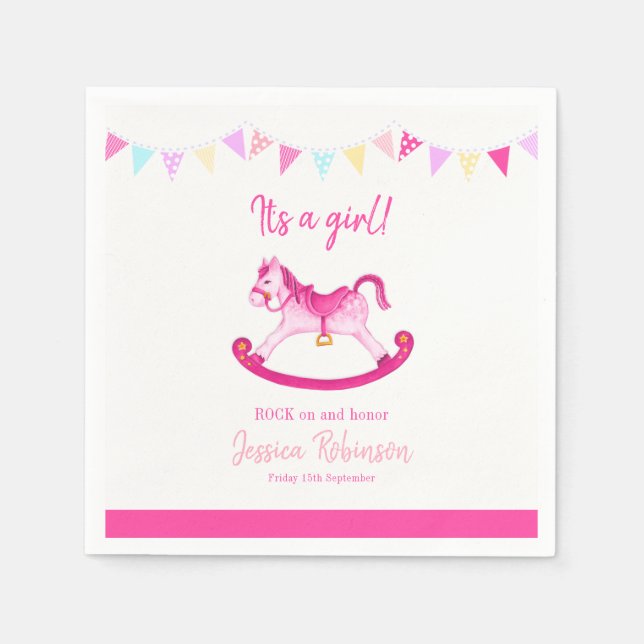 Servilleta De Papel Bebé ducha hobby rosa mecanografía caballo nombre  (Anverso)