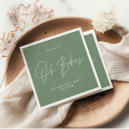 Servilleta De Papel Bebé ducha melliza moderna salvia verde elegante
