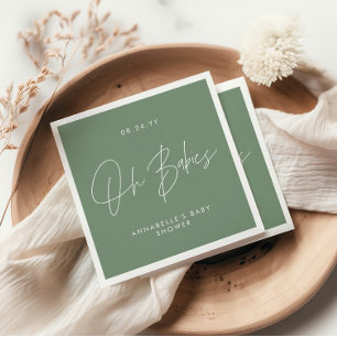 Servilleta De Papel Bebé ducha melliza moderna salvia verde elegante