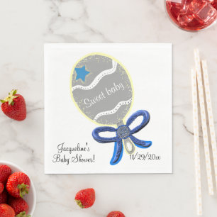 Servilleta De Papel Bebé dulce Rattle Blue Bow Baby Shower