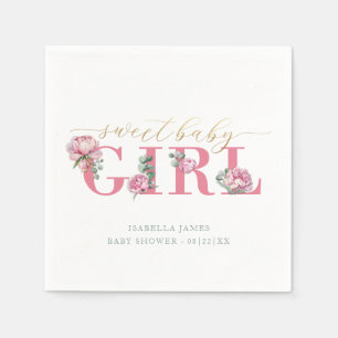 Servilleta De Papel Bebé dulce rosa y dorado Baby Shower floral