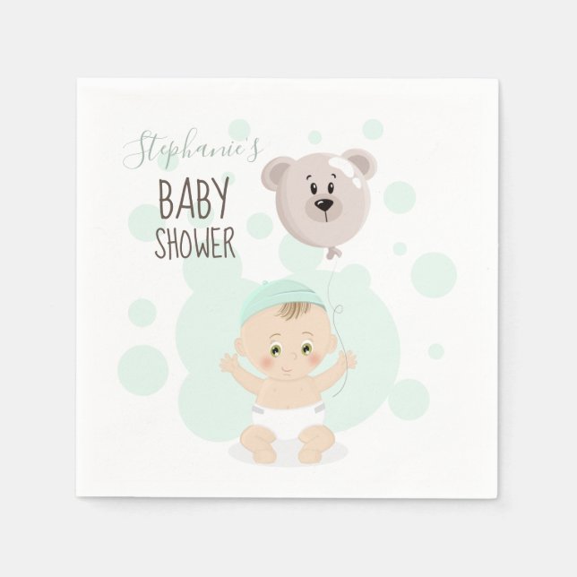 Servilleta De Papel Bebé dulce y globo de oso (Anverso)