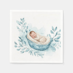 Servilleta De Papel Bebé durmiendo en cuna azul