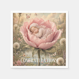 Servilleta De Papel Bebé durmiendo en flor rosa Felicidades