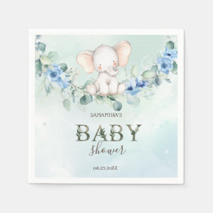 Servilleta De Papel Bebé Elefante Rosas Azules Adorable