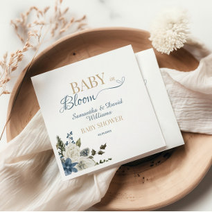 Servilleta De Papel Bebé Elegante en Floración Flora Botánica Azul