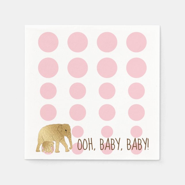 Servilleta De Papel Bebé Elephant Gold Pink (Anverso)