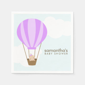 Servilleta De Papel Bebé en Baby Shower con globo aerostático morado