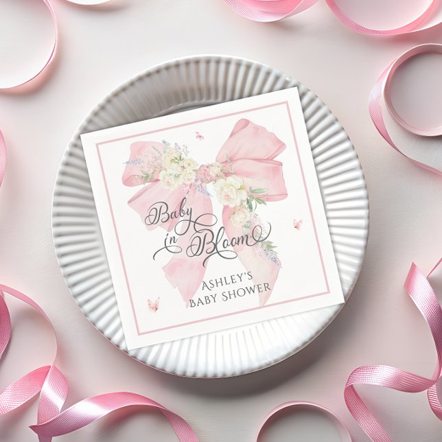 Servilleta De Papel Bebé En Bloom Baby Shower Floral De Bow Rosa (Subido por el creador)