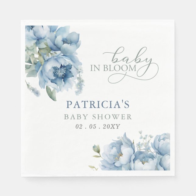 Servilleta De Papel Bebé en Bloom Blue Floral Boy Baby Shower (Anverso)