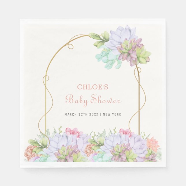 Servilleta De Papel Bebé En Bloom Boho Arch Cactus Baby Shower (Anverso)