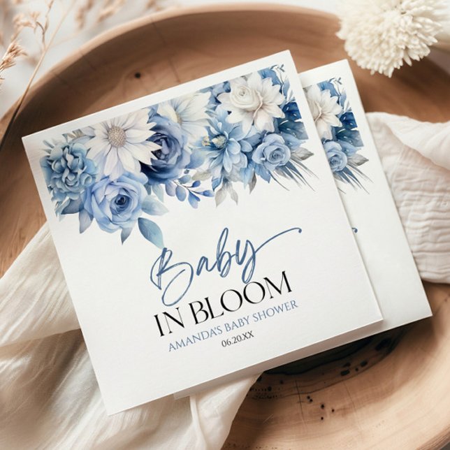 Servilleta De Papel Bebé En Bloom Dusty Blue Floral Baby Shower (Subido por el creador)