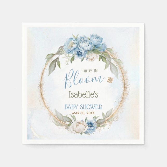 Servilleta De Papel Bebé En Bloom Floral Azul Elegante Niño Baby Showe (Anverso)