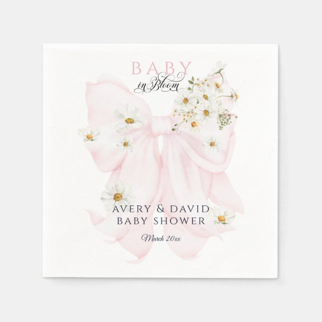 Servilleta De Papel Bebé en el Baby Shower Chica de Bow Rosado en Bloo (Anverso)