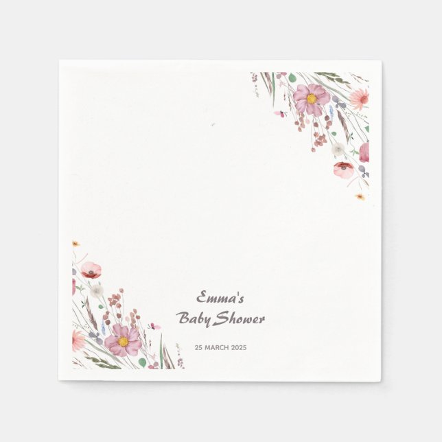 Servilleta De Papel Bebé en el florecimiento silvestre Baby Shower (Anverso)
