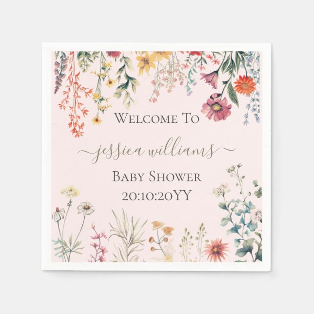 Servilleta De Papel Bebé en el florecimiento silvestre Baby Shower (Anverso)