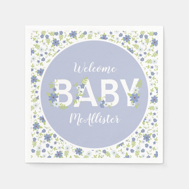 Servilleta De Papel Bebé en el niño de flores azules de invierno (Anverso)