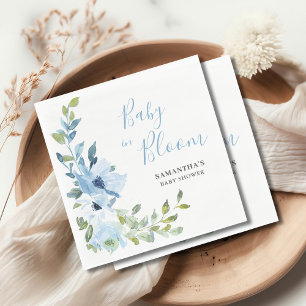 Servilleta De Papel Bebé en Flor Azul Acuarela Floral