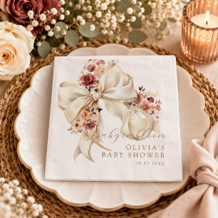 Servilleta De Papel Bebé en Flor Blanca Lazo Floral de Baby Shower