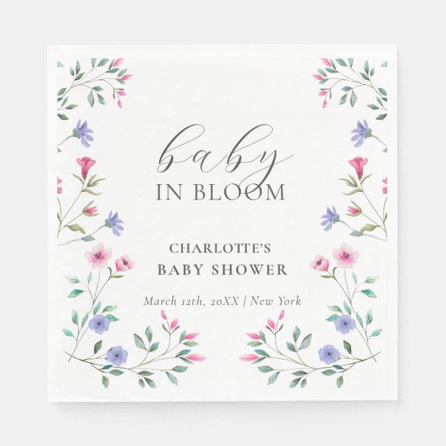 Servilleta De Papel Bebé en flor | Elegante Baby Shower de Flor Silves (Anverso)