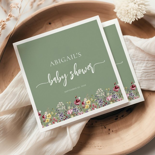 Servilleta De Papel Bebé en flor salvaje Sage Green Baby Shower (Subido por el creador)