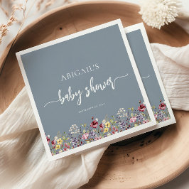 Servilleta De Papel Bebé en flor silvestre Dusty Blue Baby Shower