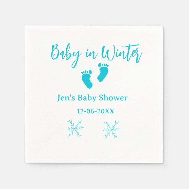 Servilleta De Papel Bebé en invierno ducha de bebé azul pies bebé neva (Anverso)