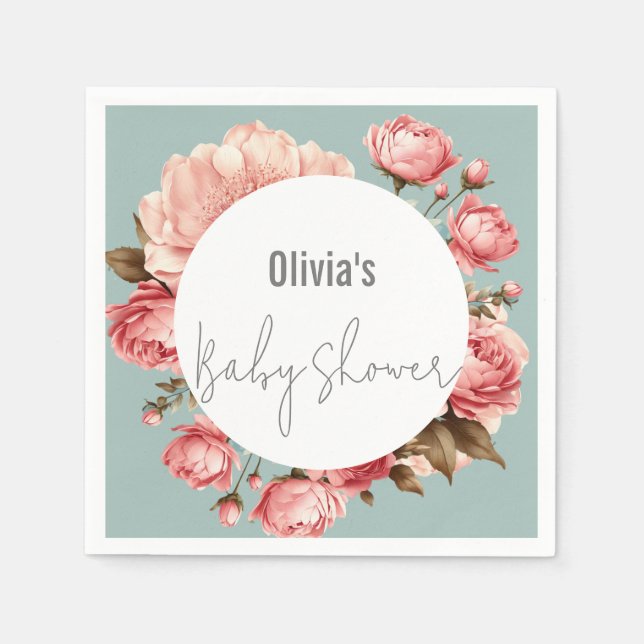 Servilleta De Papel Bebé en un elegante Baby Shower rosa florido (Anverso)
