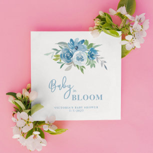 Servilleta De Papel Bebé floral azul en Baby Shower en flor