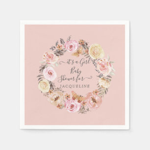 Servilleta De Papel Bebé Floral Dusty Rosa Moderno Con Ducha