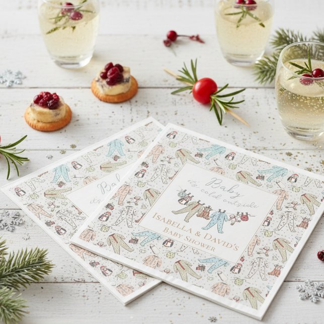 Servilleta De Papel Bebé, frío fuera del Baby Shower invernal (Cute Baby It's Cold Outside Winter Wonderland Christmas Baby Shower Paper Napkins for Mother to Be.)