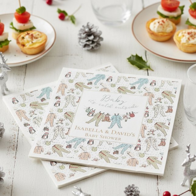 Servilleta De Papel Bebé, frío fuera del Baby Shower invernal (Cute Baby It's Cold Outside Winter Wonderland Christmas Baby Shower Paper Napkins for Mother to Be.)