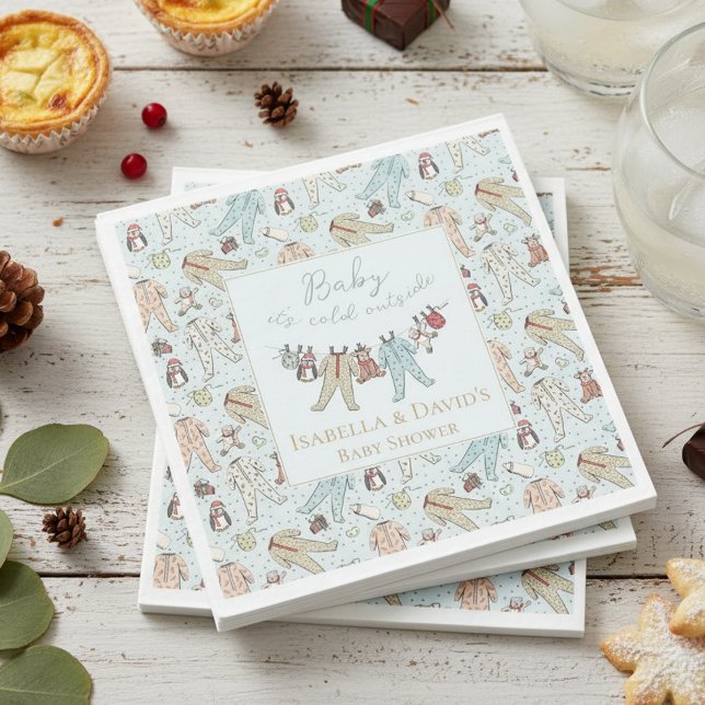 Servilleta De Papel Bebé, frío fuera del Baby Shower invernal (Cute Baby It's Cold Outside Winter Wonderland Christmas Baby Shower Paper Napkins for Mother to Be.)