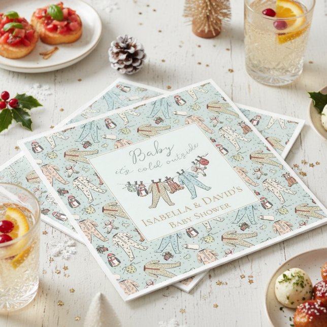 Servilleta De Papel Bebé, frío fuera del Baby Shower invernal (Cute Baby It's Cold Outside Winter Wonderland Christmas Baby Shower Paper Napkins for Mother to Be.)