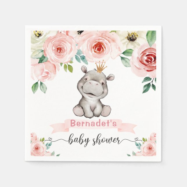 Servilleta De Papel Bebé Hippopótamo Princesa Baby Shower (Anverso)
