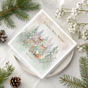 Servilleta De Papel Bebé Lindo Hace Frío Afuera Bosque Invernal