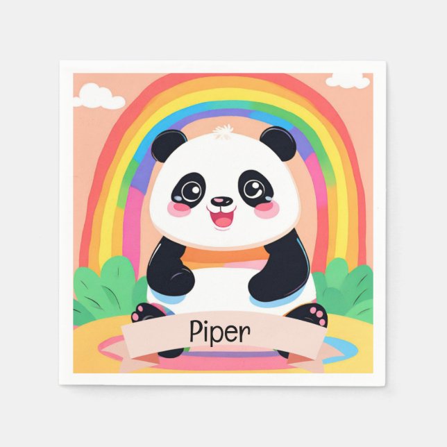Servilleta De Papel Bebé lindo Panda Rainbow (Anverso)