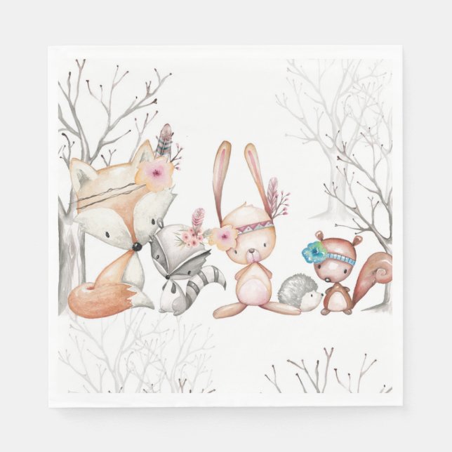 Servilleta De Papel Bebé lindo Woodland Animales Fox Bunny Coon (Anverso)