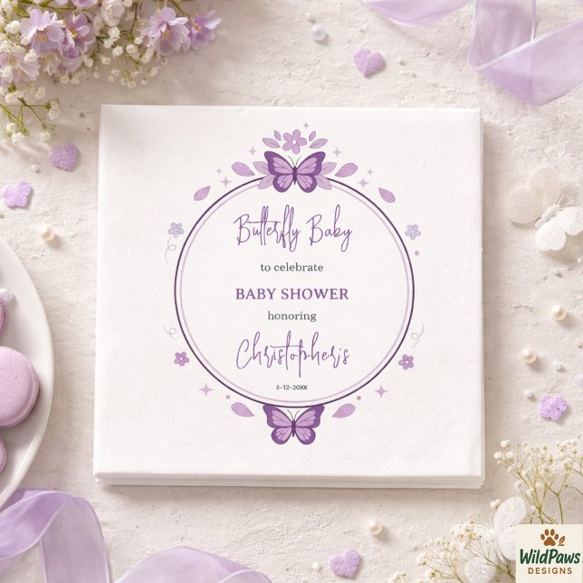 Servilleta De Papel Bebé Mariposa Morada Shower de Niña (Purple Butterfly Baby Girl Baby Shower Napkins
)