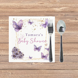 Servilleta De Papel Bebé mariposa Purple Gold Fiesta Baby Shower