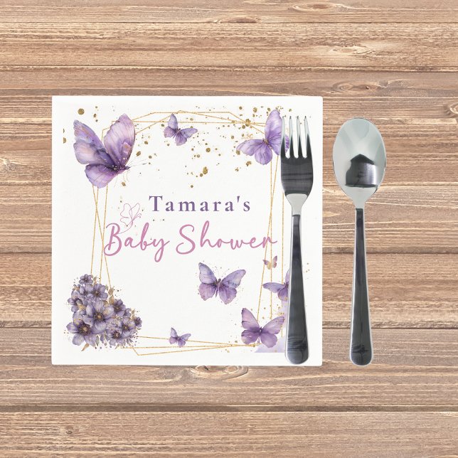 Servilleta De Papel Bebé mariposa Purple Gold Fiesta Baby Shower (Subido por el creador)
