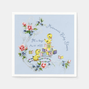 Servilleta De Papel Bebé Niño de Azul Claro Fiesta de Baby Shower Vint