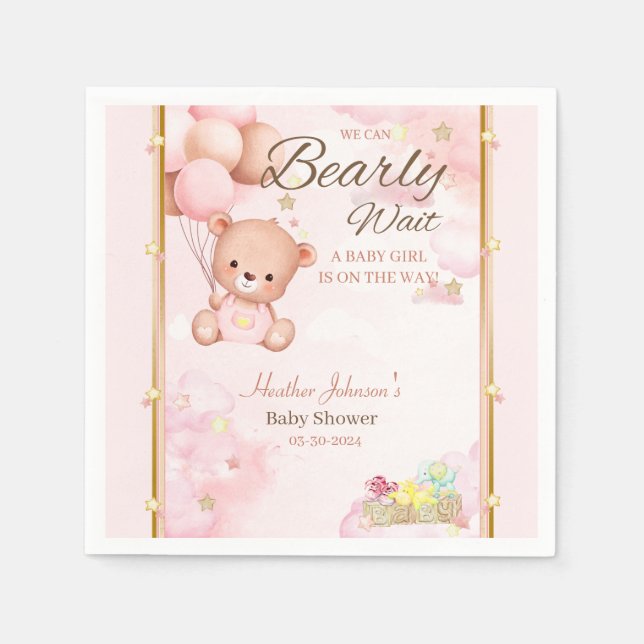 Servilleta De Papel Bebé Oso Shower Niña (Anverso)