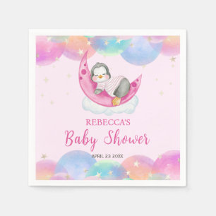 Servilleta De Papel Bebé pequeño pingüino rosado Baby Shower