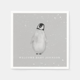 Servilleta De Papel Bebé Pingüino Gris Invernal Baby Shower Neutral